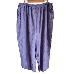 Flax Pants Women's 3G 3XL Blue Flood Pant Elastic Waist Pockets Linen NEW